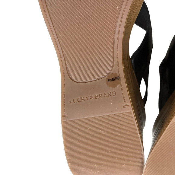 Lucky Brand Womens Platform Wedge Sandals Delayne Black Leather Slingback Sz 8.5 - Picture 8 of 9